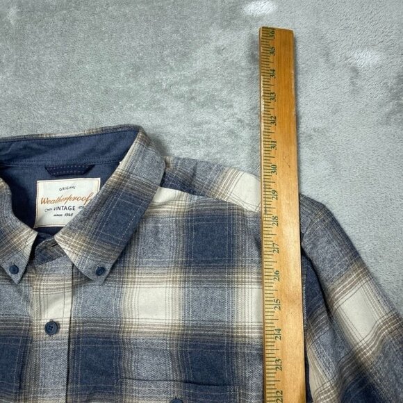 Weatherproof Vintage Mens XL Plaid Long Sleeve Button Shirt Blue & Tan a0771 - Picture 4 of 8